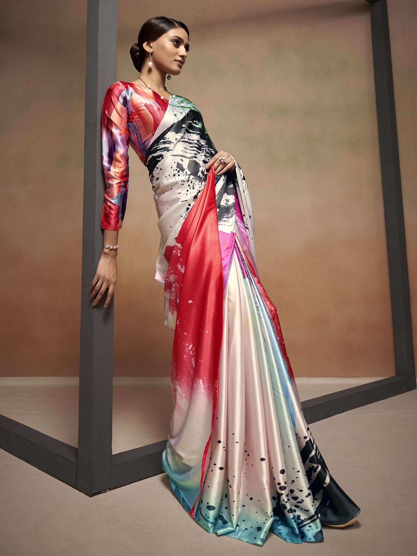 Multicolor Satin Silk Printed Saree