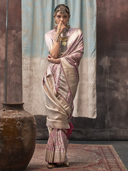 Dusty Pink Woven Banarasi Satin Silk Saree