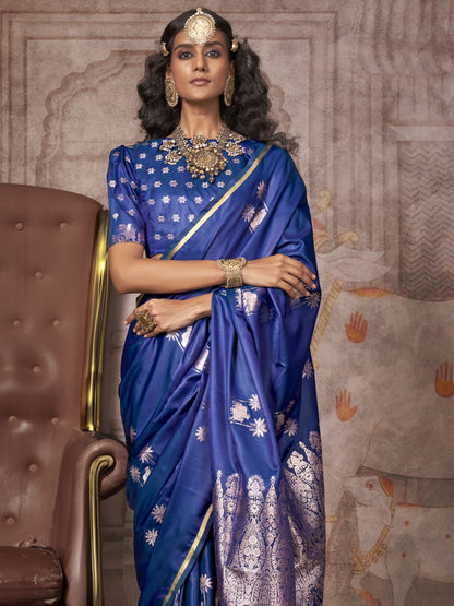 Berry Blue Woven Banarasi Satin Silk Saree