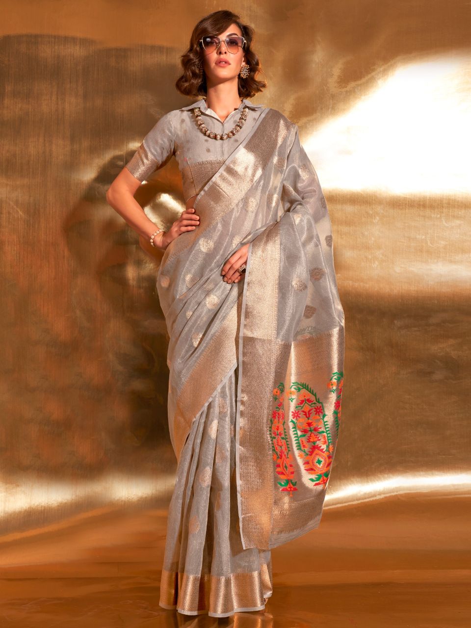 gray colour saree