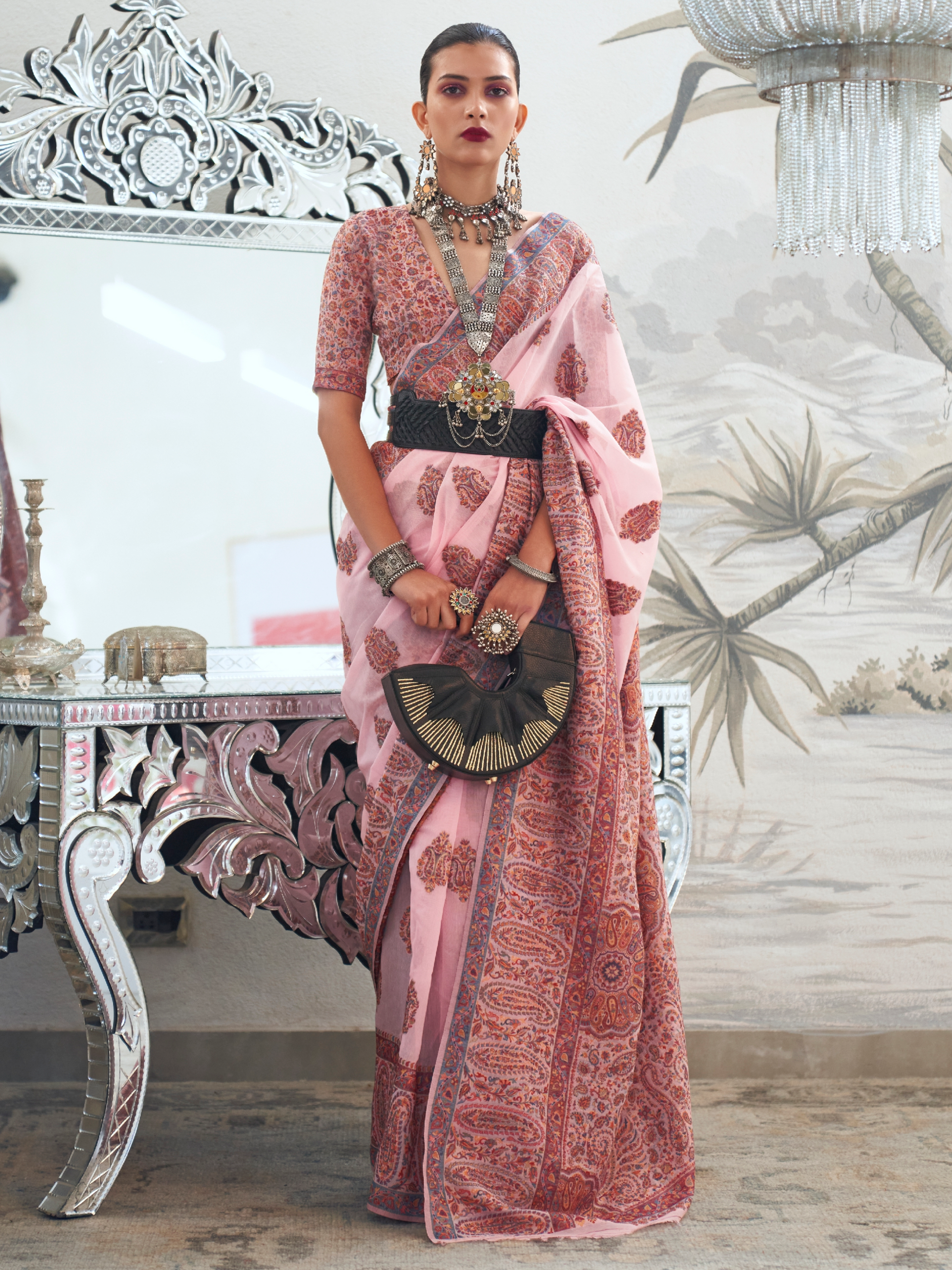 pink pashmina saree online