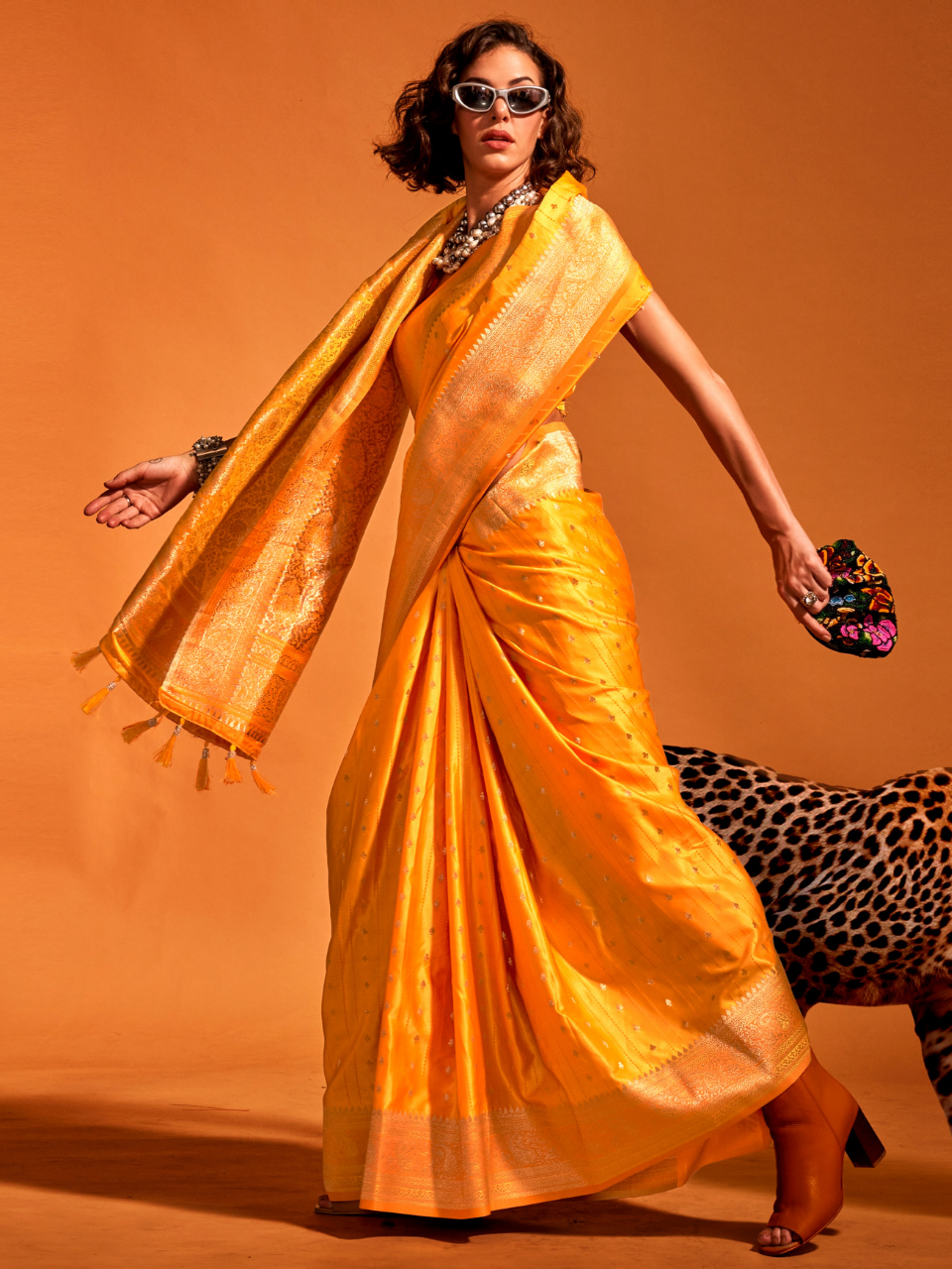 Haldi Yellow Banarasi Satin Silk Saree