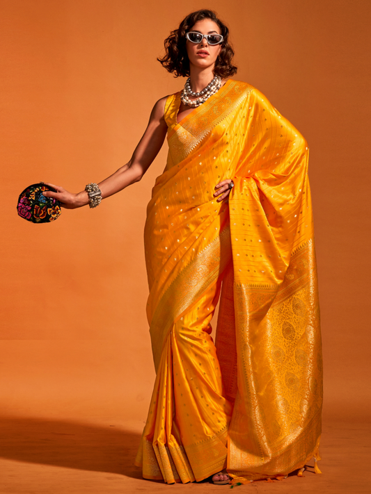 Haldi Yellow Banarasi Satin Silk Saree