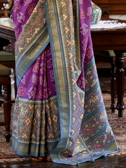 Lilac Purple Woven Patola Tussar Silk Saree