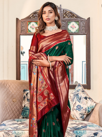 Royal Green Woven Soft Silk Paithani Saree