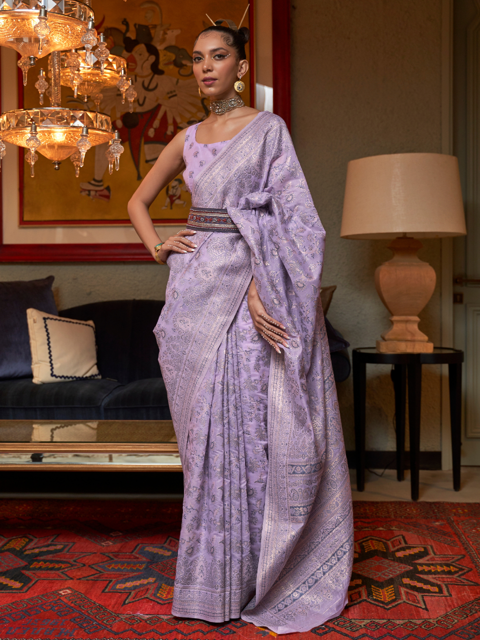 Pastel Purple Woven Kashmiri Cotton Silk Saree