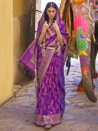 Mauveine Purple Woven Banarasi Saree