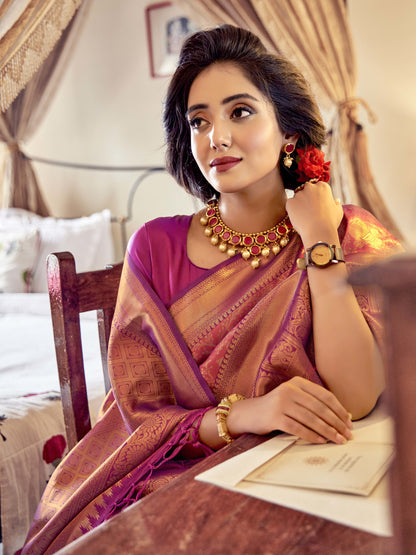 Plum Magenta Kanjivaram Saree