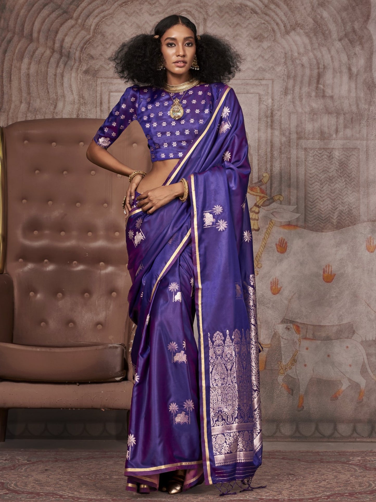 Luxury Purple Woven Banarasi Silk Saree