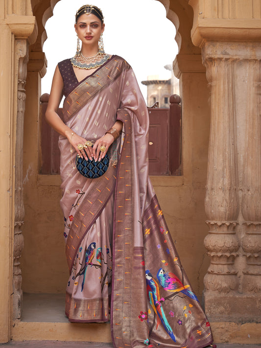 Pastel Brown Paithani Saree