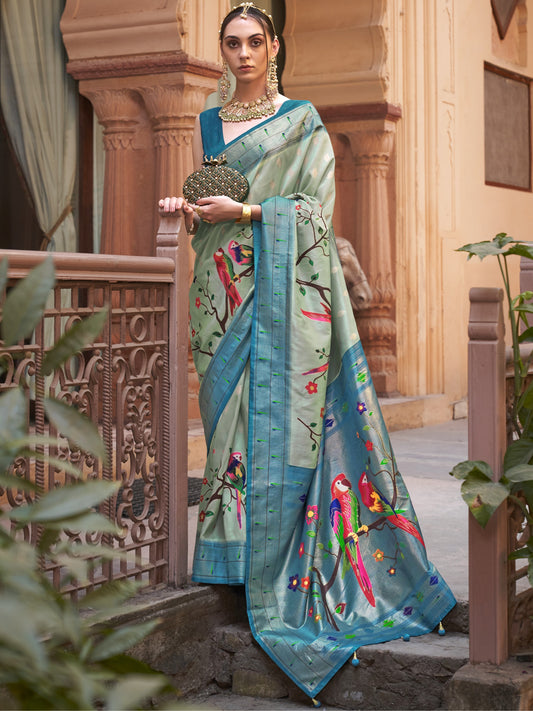 blue engagement saree