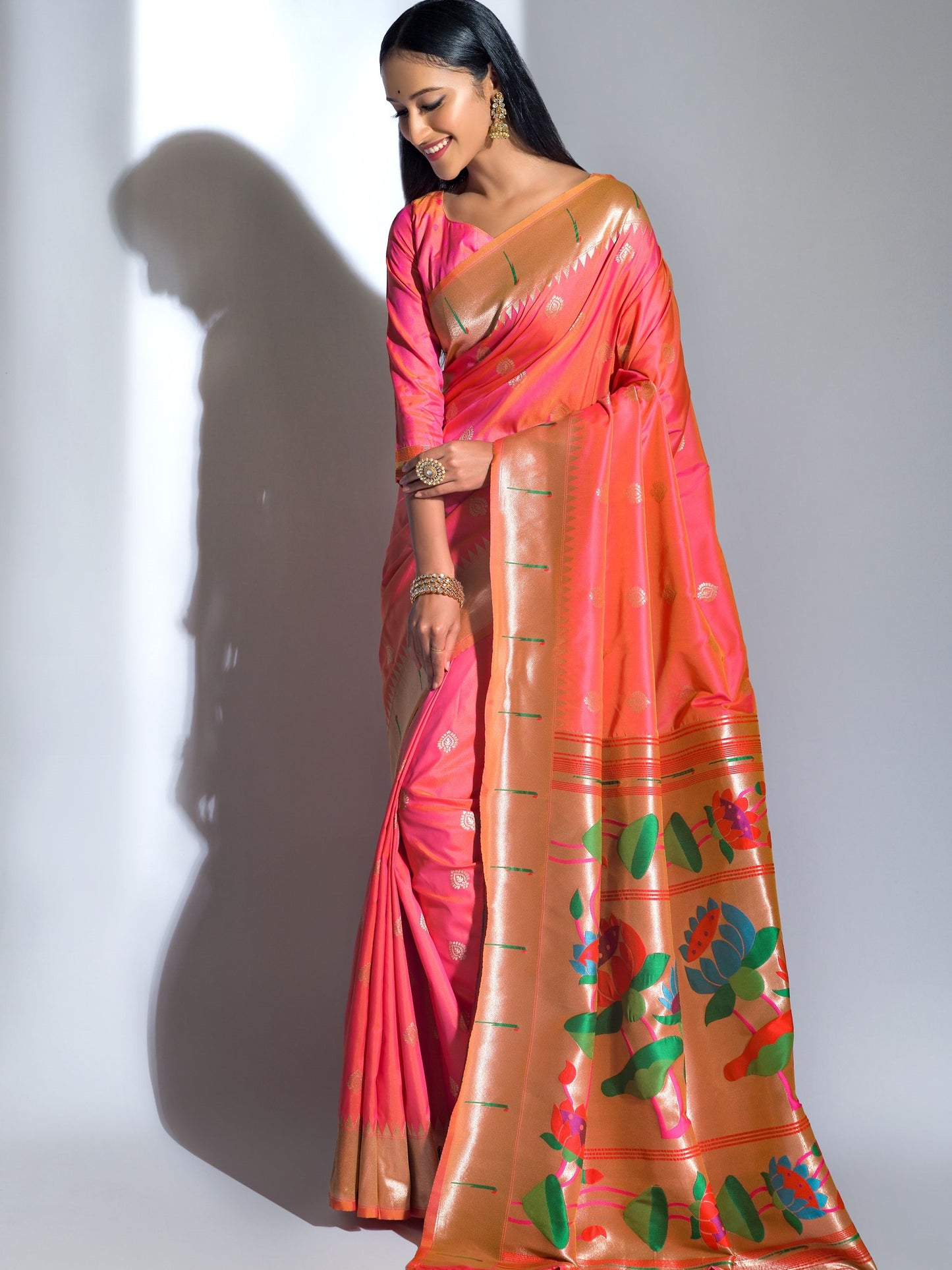 Coral Peach Paithani Saree