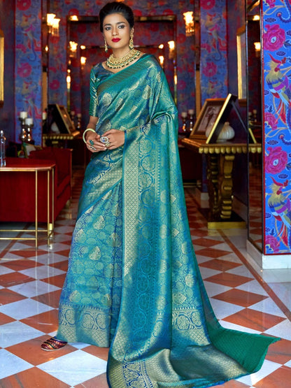 Cyan Blue Kanjivaram Saree