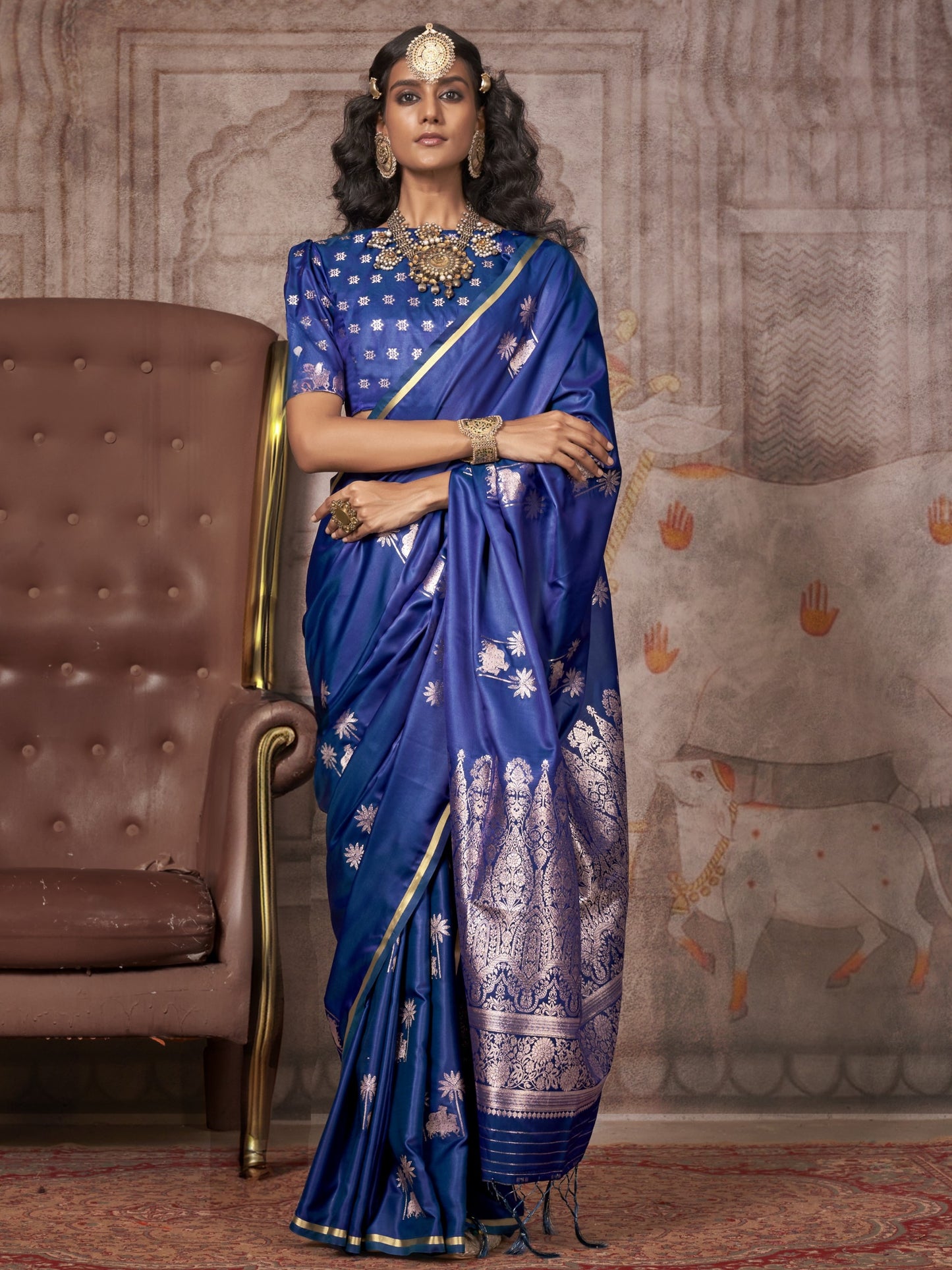 Berry Blue Woven Banarasi Satin Silk Saree