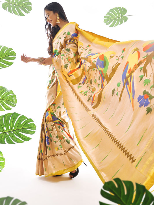 Sunflower Yellow Woven Paithani Saree