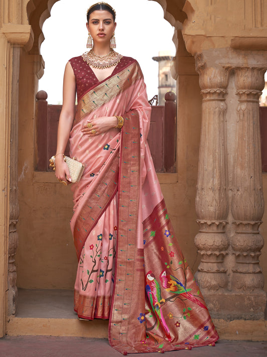 Dark Peach Paithani Saree