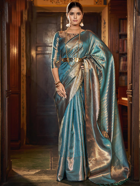 Slate Blue Kanjivaram Saree