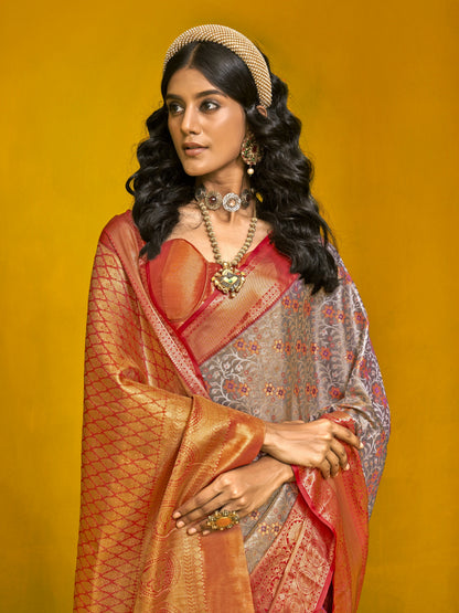 Classic Gray Duel Tone Woven Kanjivaram Silk Saree