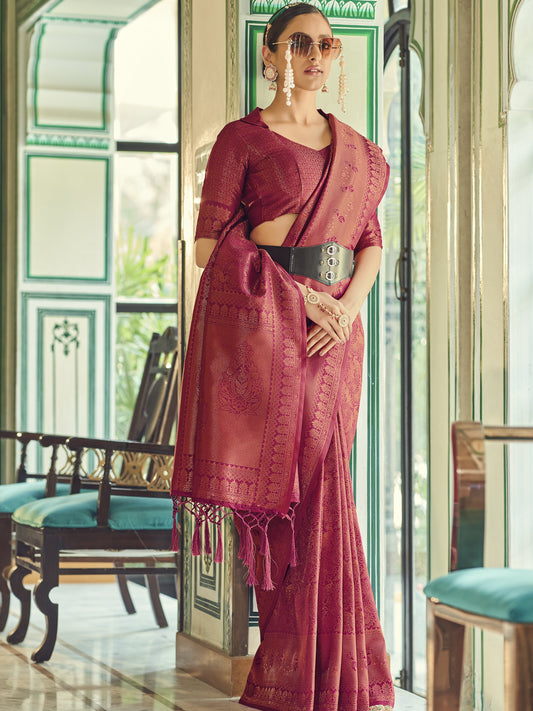 Dark Burgundy Kanjivaram Saree