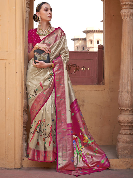 Peanut Beige Paithani Saree