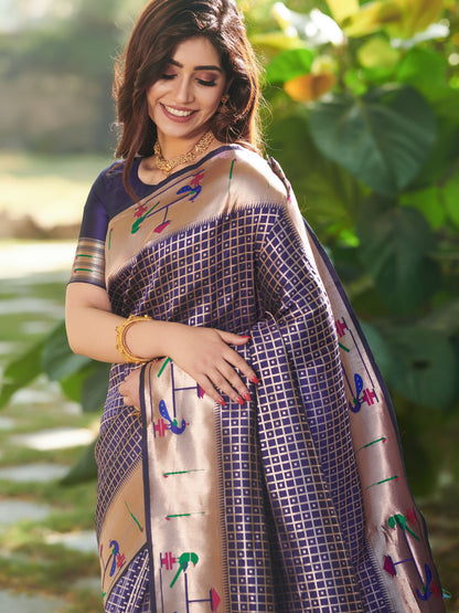 Dark Navy Blue Paithani Saree