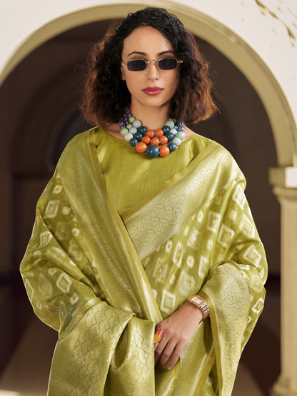 Olive Green Zari Woven Tissue Silk Saree