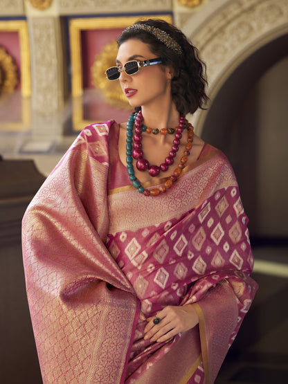 Thulian Pink Zari Woven Tissue Silk Saree