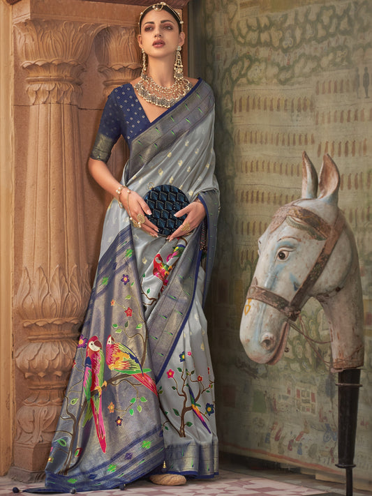 Frost Blue Paithani Saree