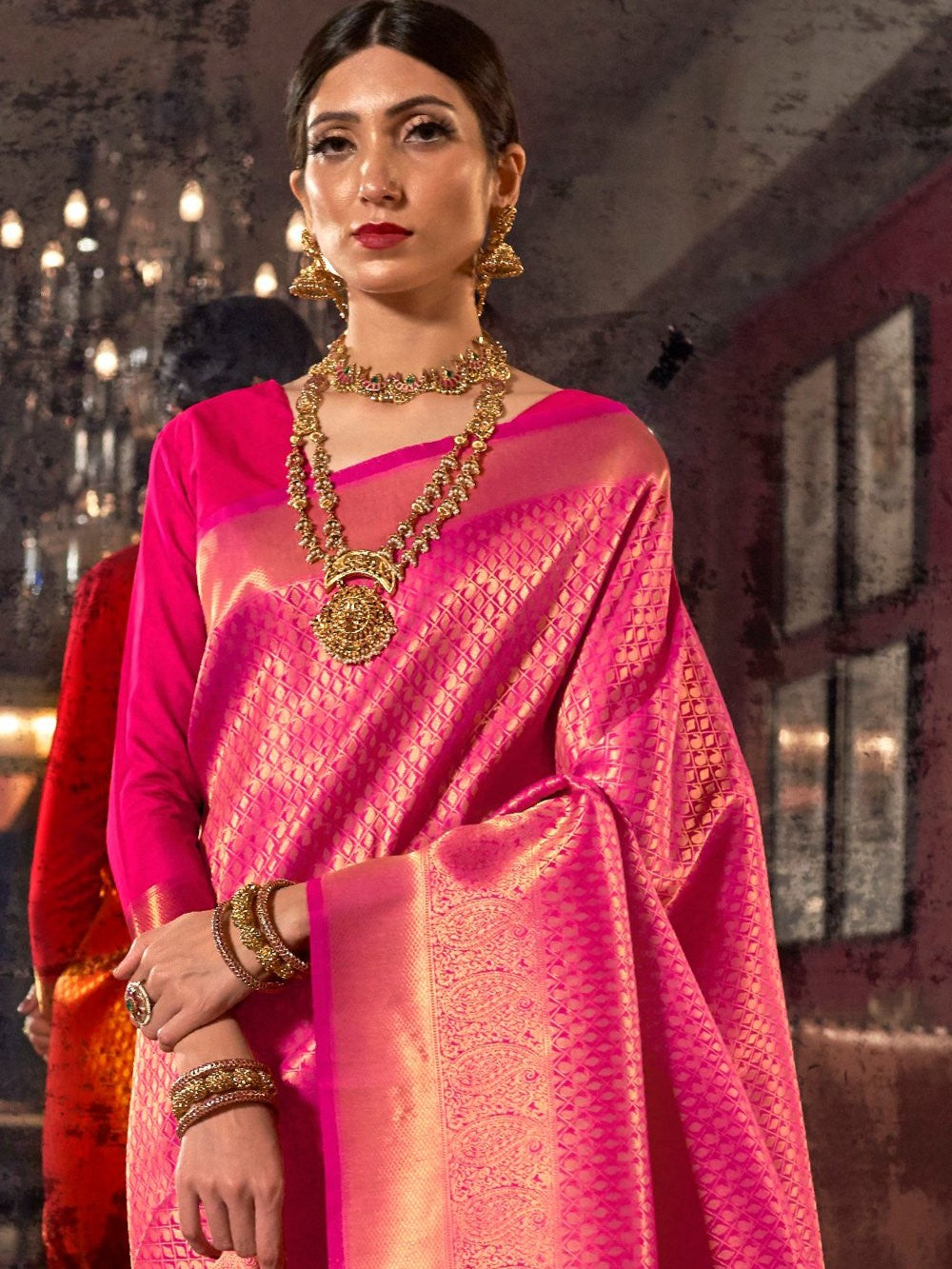 Pastel Pink Floral Kanjivaram Silk Tissue Saree with Designer Blouse | TST  | The Silk Trend