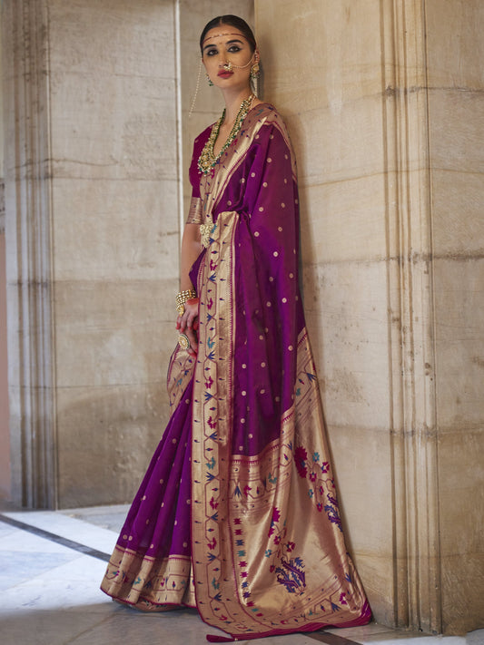 Gem Violet Woven Paithani Saree