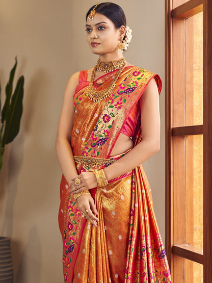 Fire Orange Paithani Saree