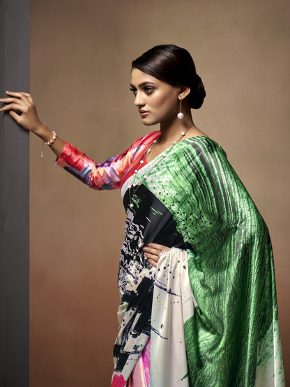 Multicolor Satin Silk Printed Saree