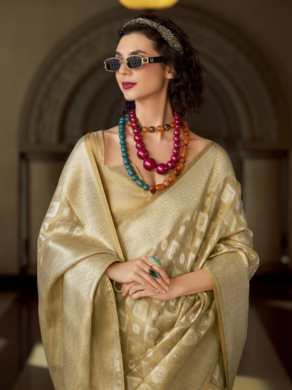 Tan Beige Zari Woven Tissue Silk Saree