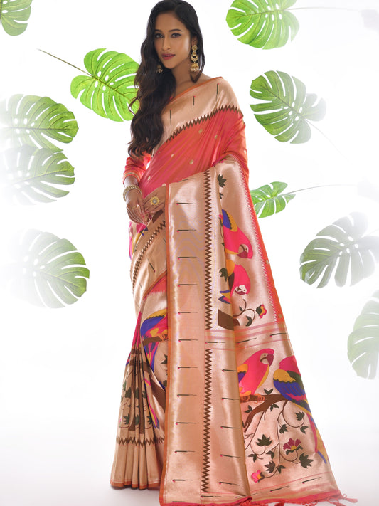 Aboli Pink Woven Paithani Saree