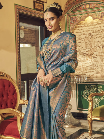 Cornflower Blue Kanjivaram Saree