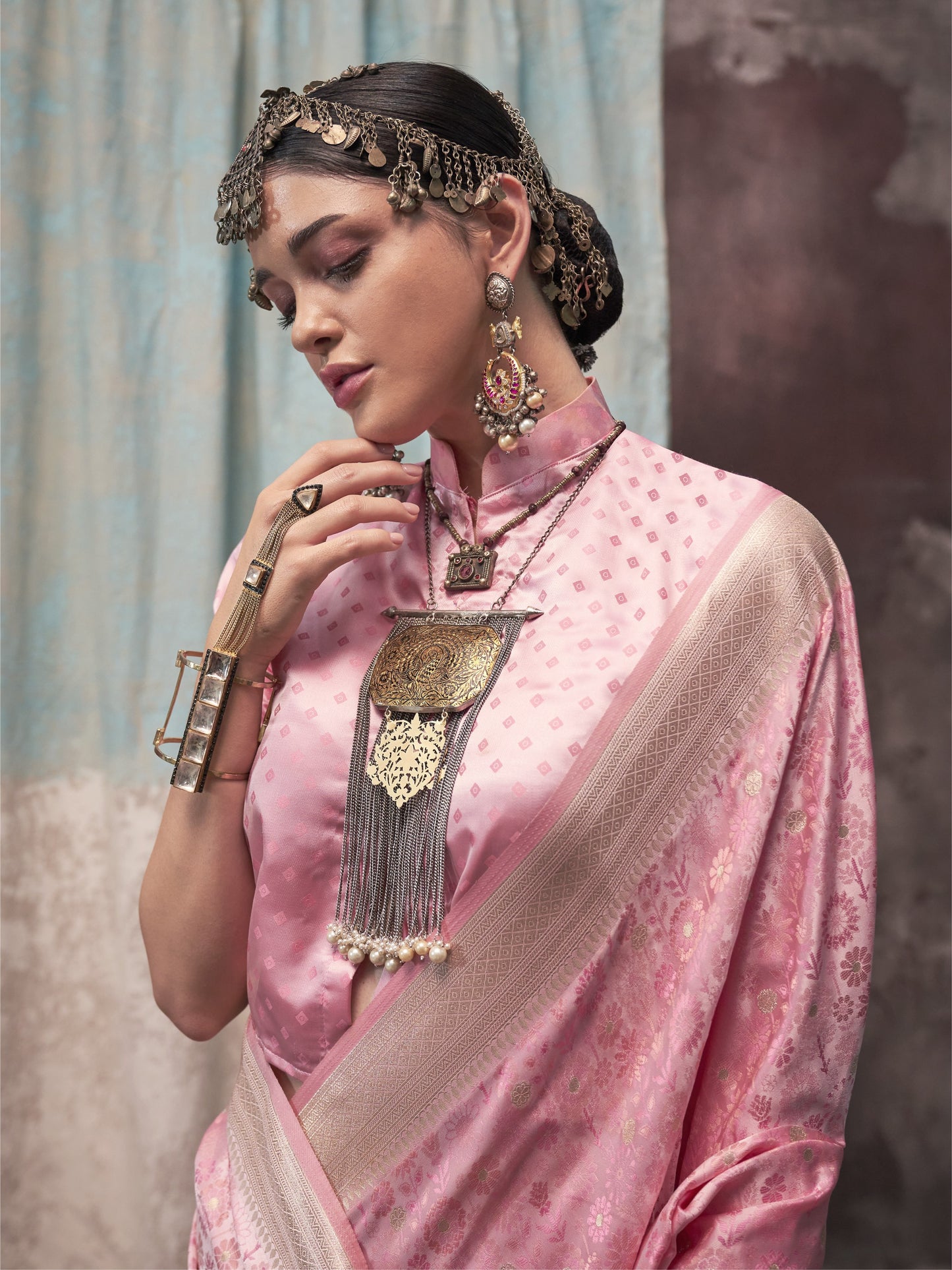 Flamingo Pink Woven Banarasi Satin Silk Saree