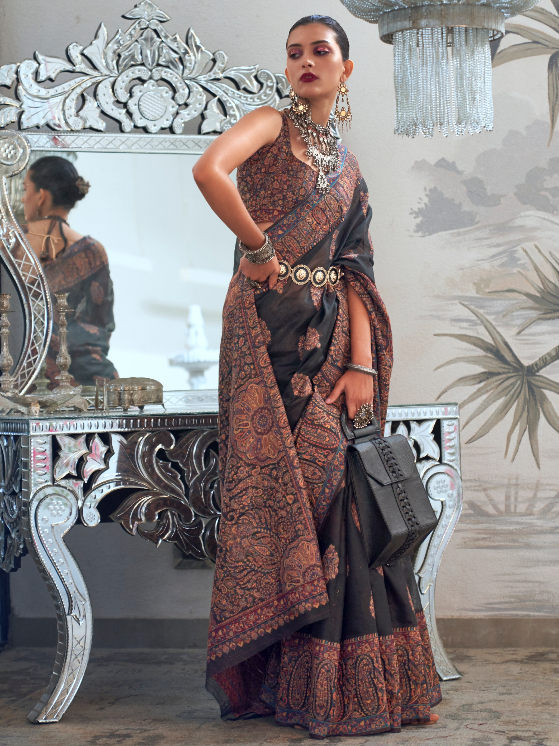 black kashmiri pashmina saree online