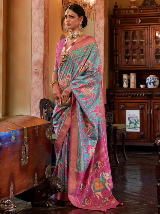 Fresh Blue Woven Patola Tussar Silk Saree