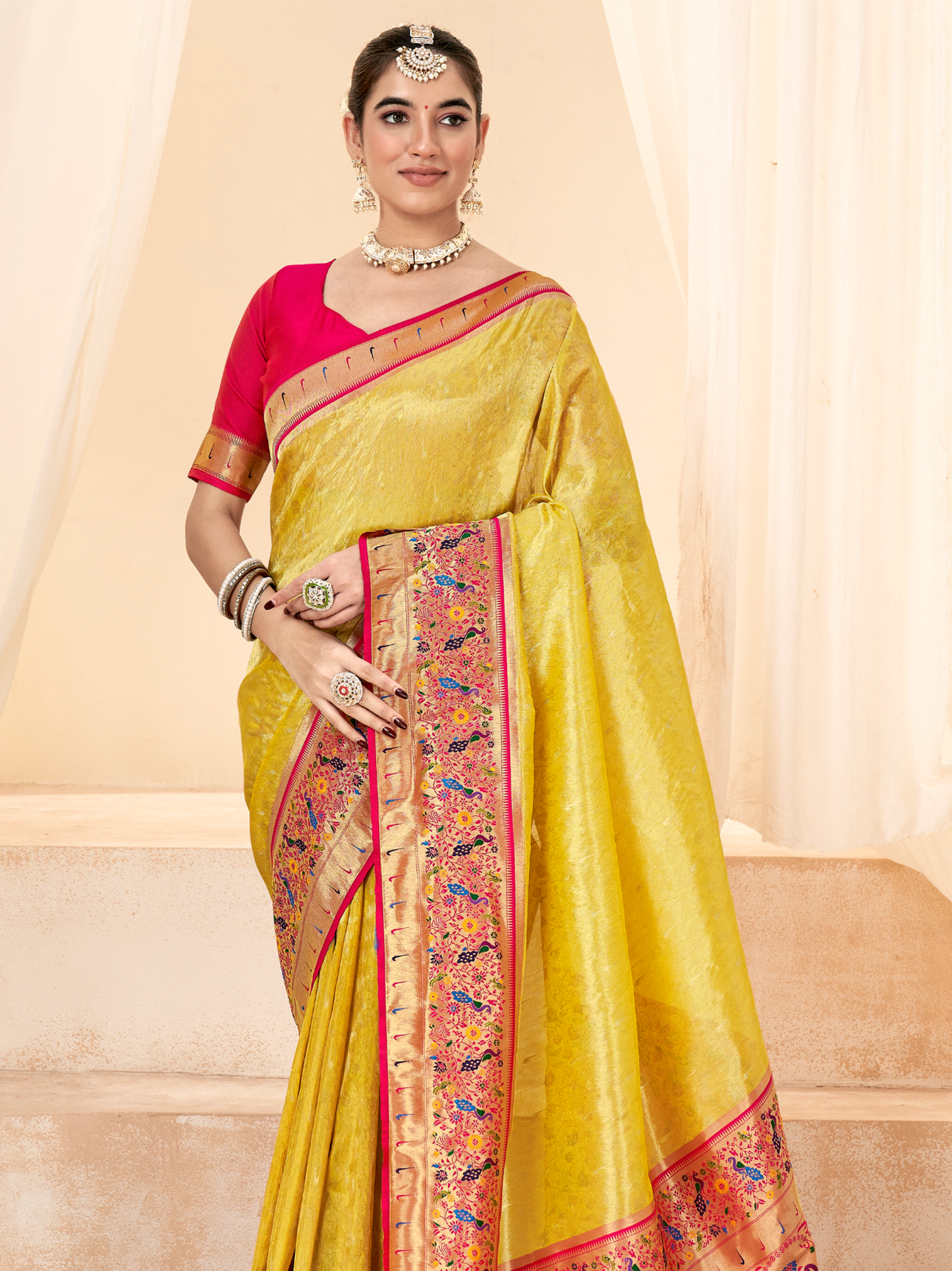 Classy Yellow Woven Paithani Tissue Silk Saree