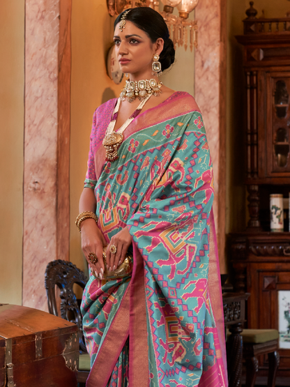 Fresh Blue Woven Patola Tussar Silk Saree