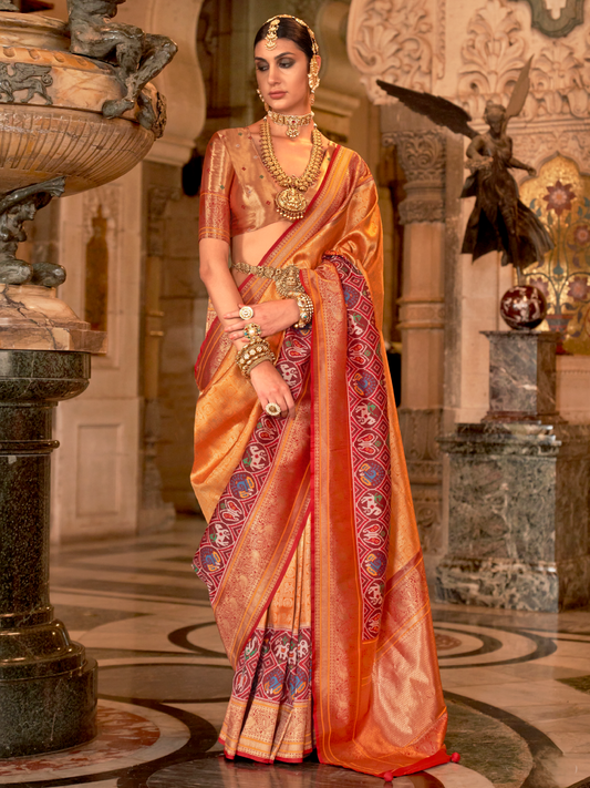 Bright Orange Woven Kanjivaram Patola Silk Saree