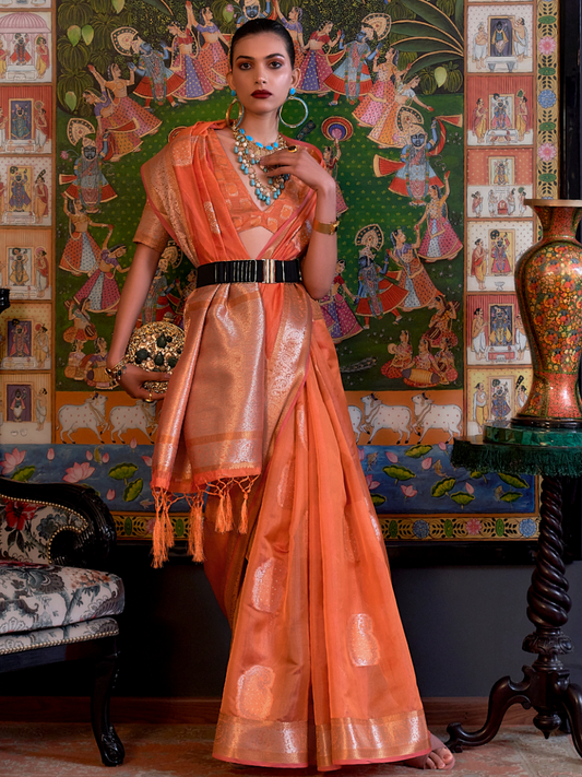 orange organza saree