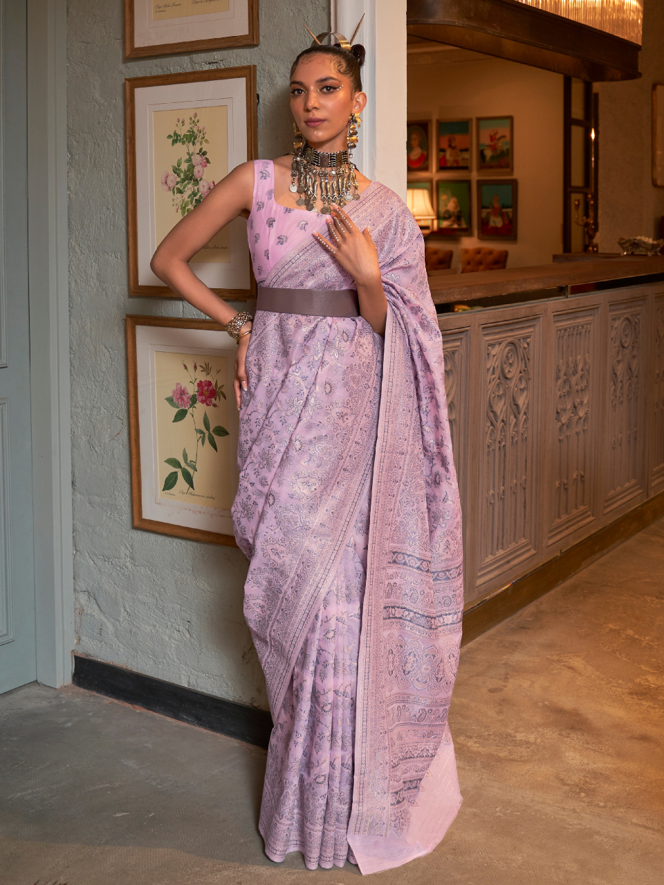 Gorgeous Lavender Woven Kashmiri Cotton Silk Saree