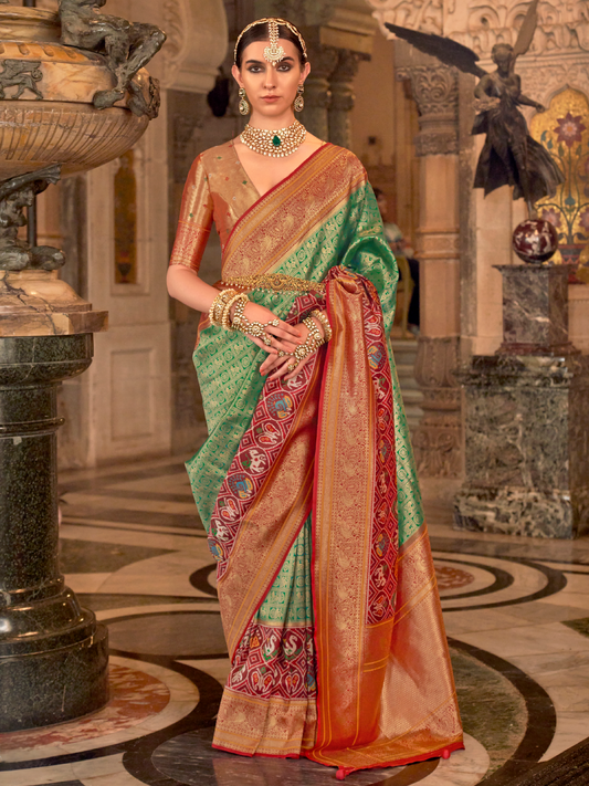 Royal Green Woven Kanjivaram Patola Silk Saree