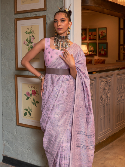 Gorgeous Lavender Woven Kashmiri Cotton Silk Saree