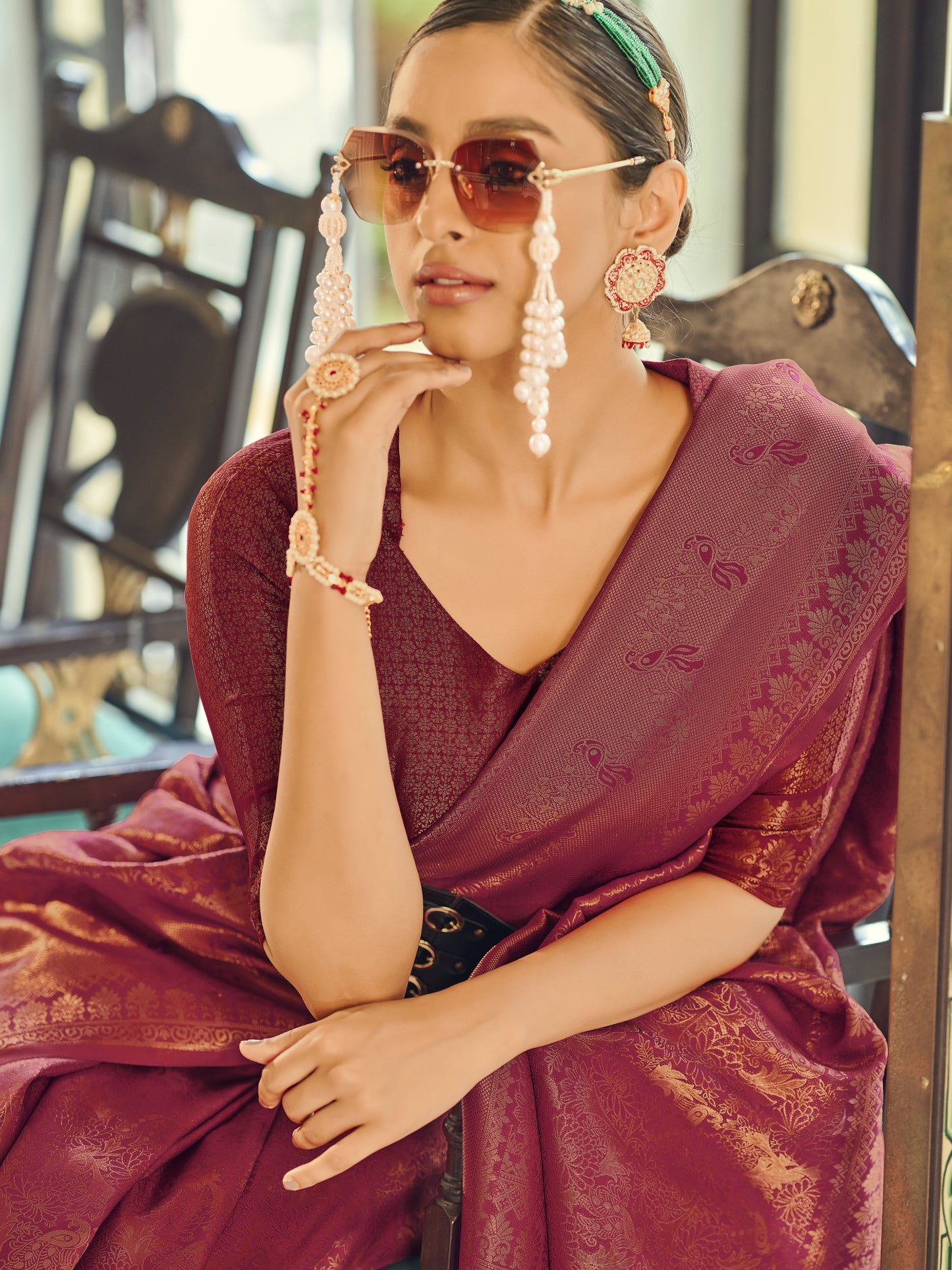 Dark Burgundy Kanjivaram Saree