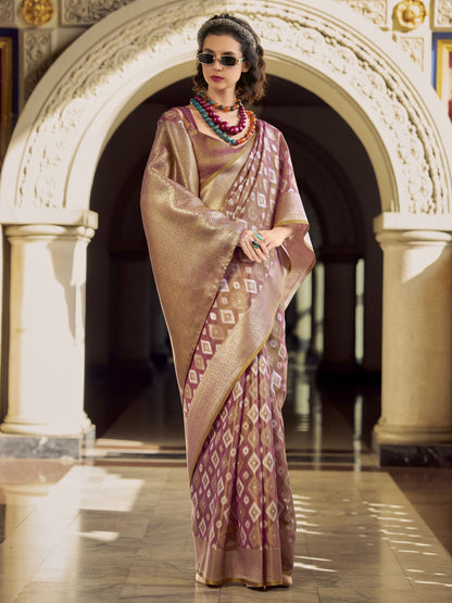 Golden Fuchsia Zari Woven Tissue Silk Saree