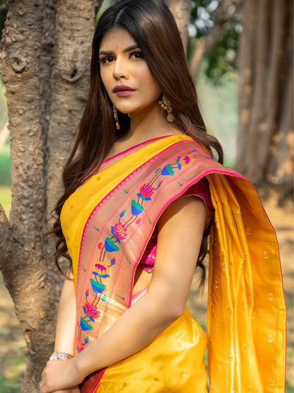 Canary Yellow Paithani Saree