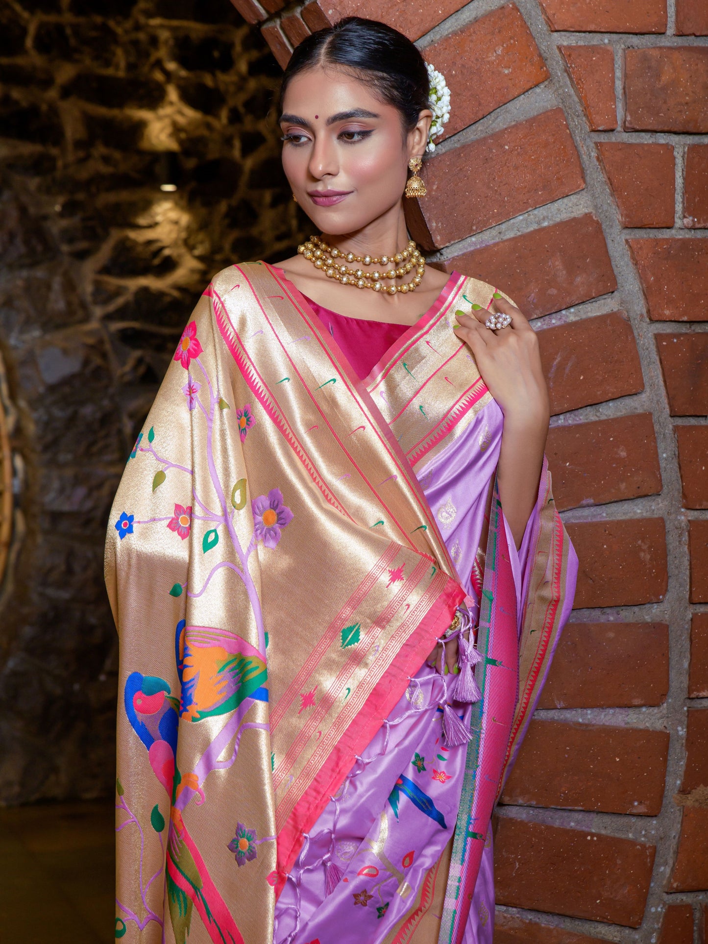 Lilac Purple Woven Paithani Saree