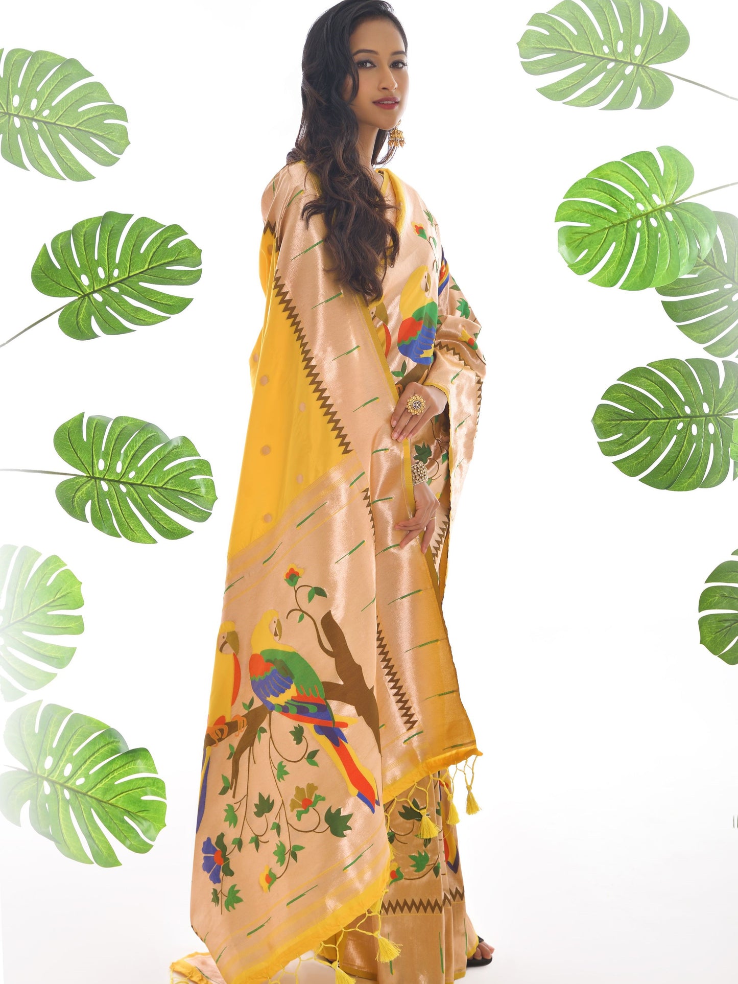 Sunflower Yellow Woven Paithani Saree